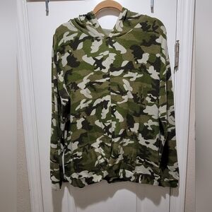 POOF NY green camo lightweight twisted hem knit hoodie GUC